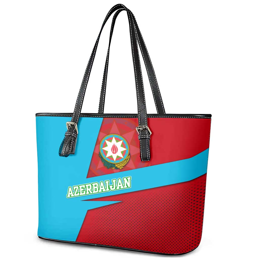 Azerbaijan National Emblem Leather Tote Bag with Modern Flag Color Block Design - Wonder Print Shop
