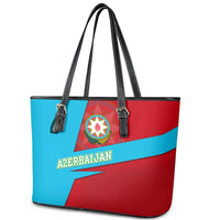 Azerbaijan National Emblem Leather Tote Bag with Modern Flag Color Block Design - Wonder Print Shop