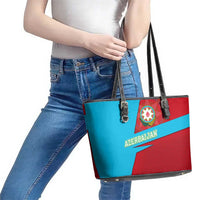 Azerbaijan National Emblem Leather Tote Bag with Modern Flag Color Block Design - Wonder Print Shop
