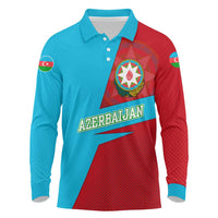 Azerbaijan National Emblem Long Sleeve Polo Shirt with Modern Flag Color Block Design - Wonder Print Shop