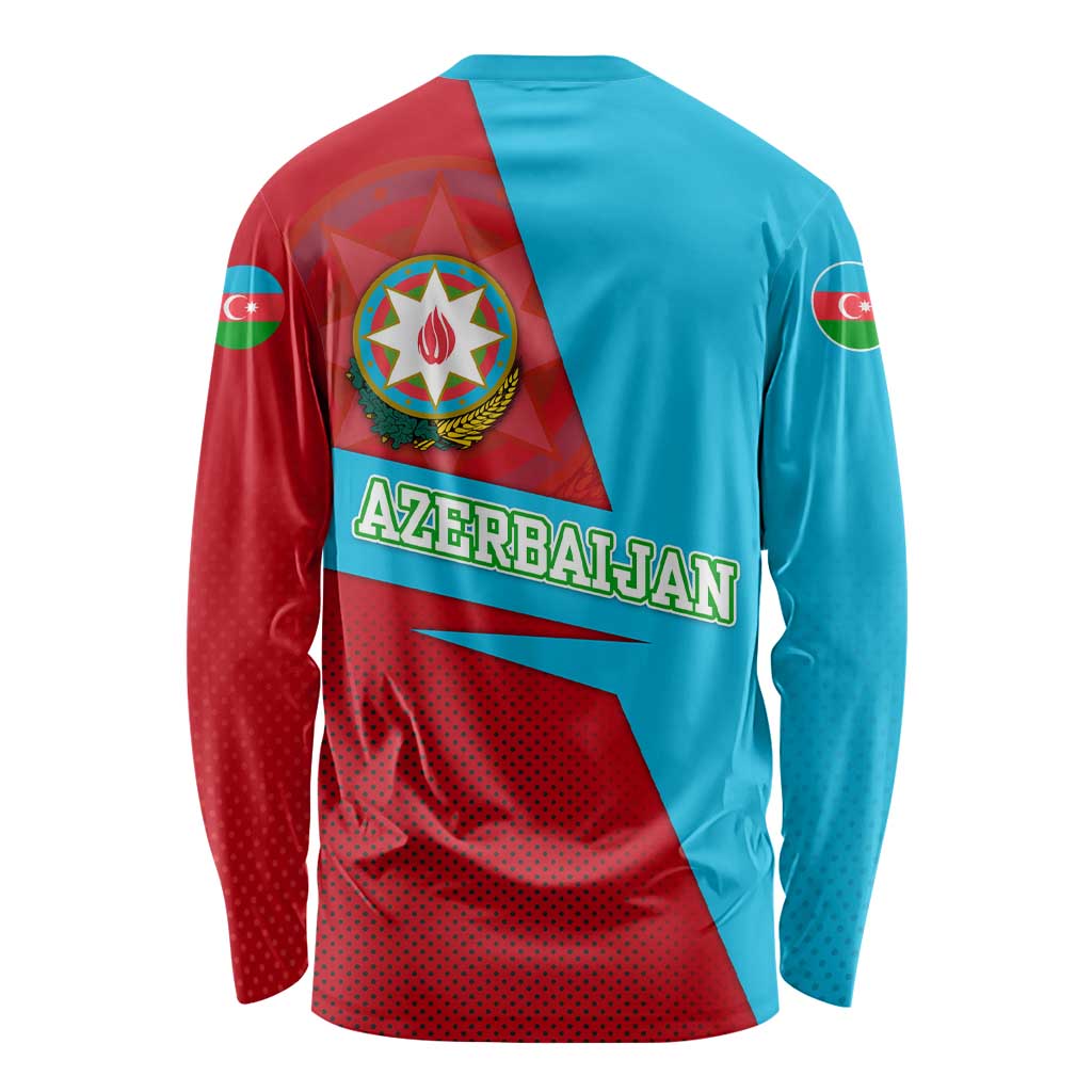 Azerbaijan National Emblem Long Sleeve Shirt with Modern Flag Color Block Design - Wonder Print Shop