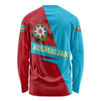 Azerbaijan National Emblem Long Sleeve Shirt with Modern Flag Color Block Design - Wonder Print Shop