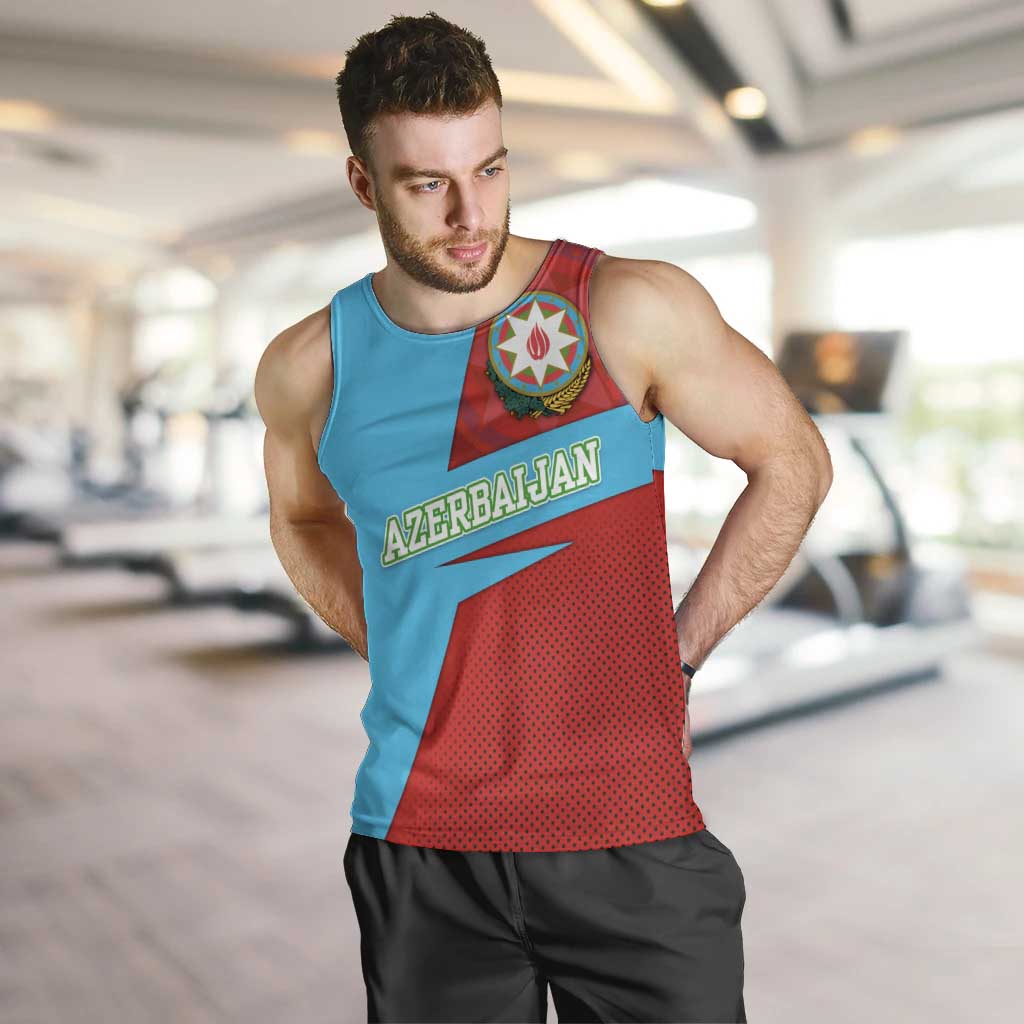 Azerbaijan National Emblem Men Tank Top with Modern Flag Color Block Design - Wonder Print Shop