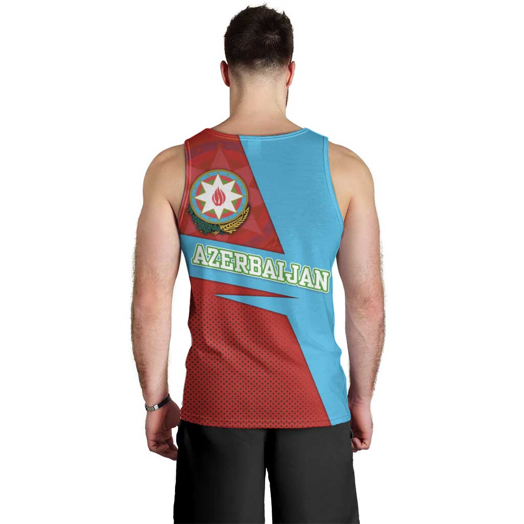 Azerbaijan National Emblem Men Tank Top with Modern Flag Color Block Design - Wonder Print Shop