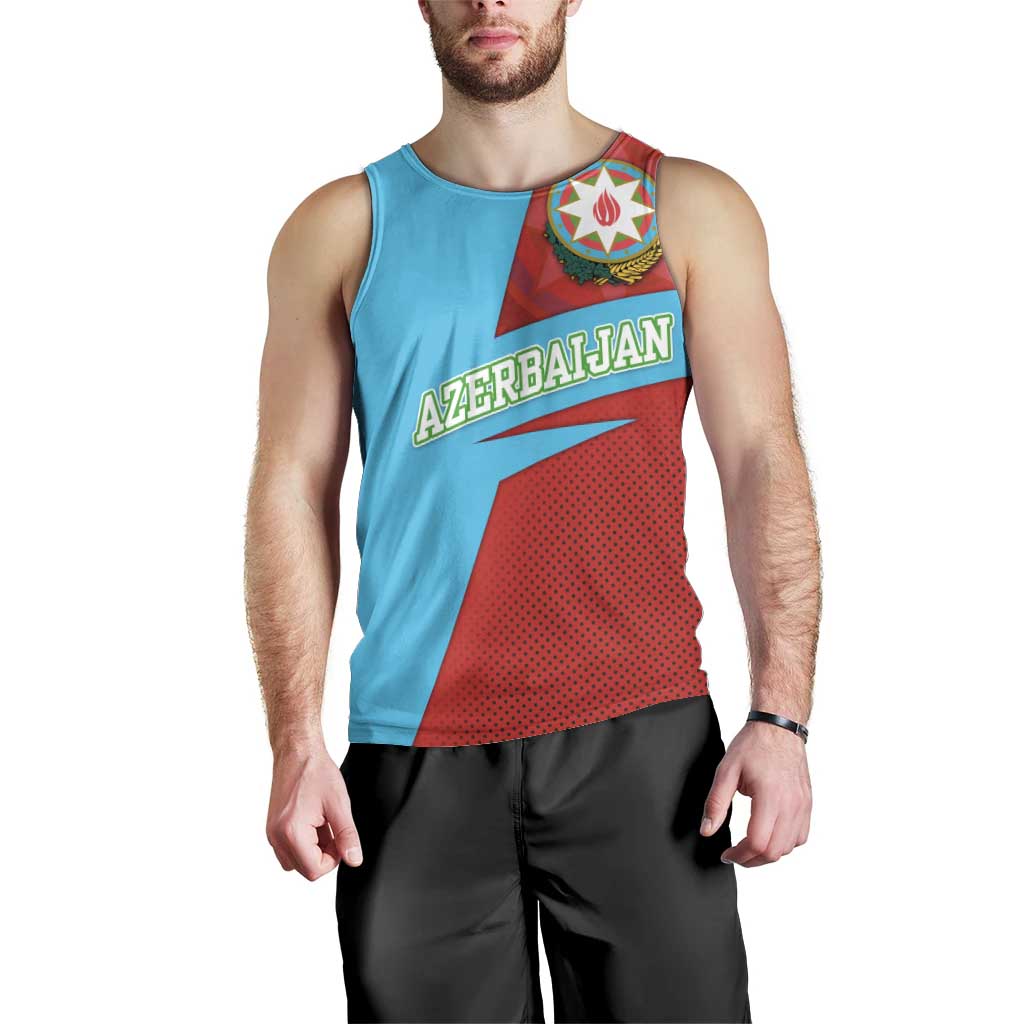 Azerbaijan National Emblem Men Tank Top with Modern Flag Color Block Design - Wonder Print Shop