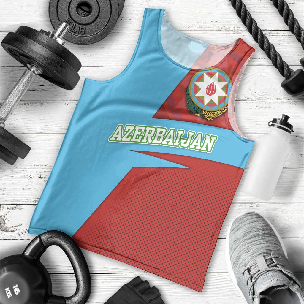 Azerbaijan National Emblem Men Tank Top with Modern Flag Color Block Design - Wonder Print Shop