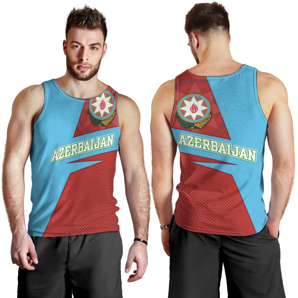 Azerbaijan National Emblem Men Tank Top with Modern Flag Color Block Design - Wonder Print Shop