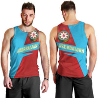 Azerbaijan National Emblem Men Tank Top with Modern Flag Color Block Design - Wonder Print Shop