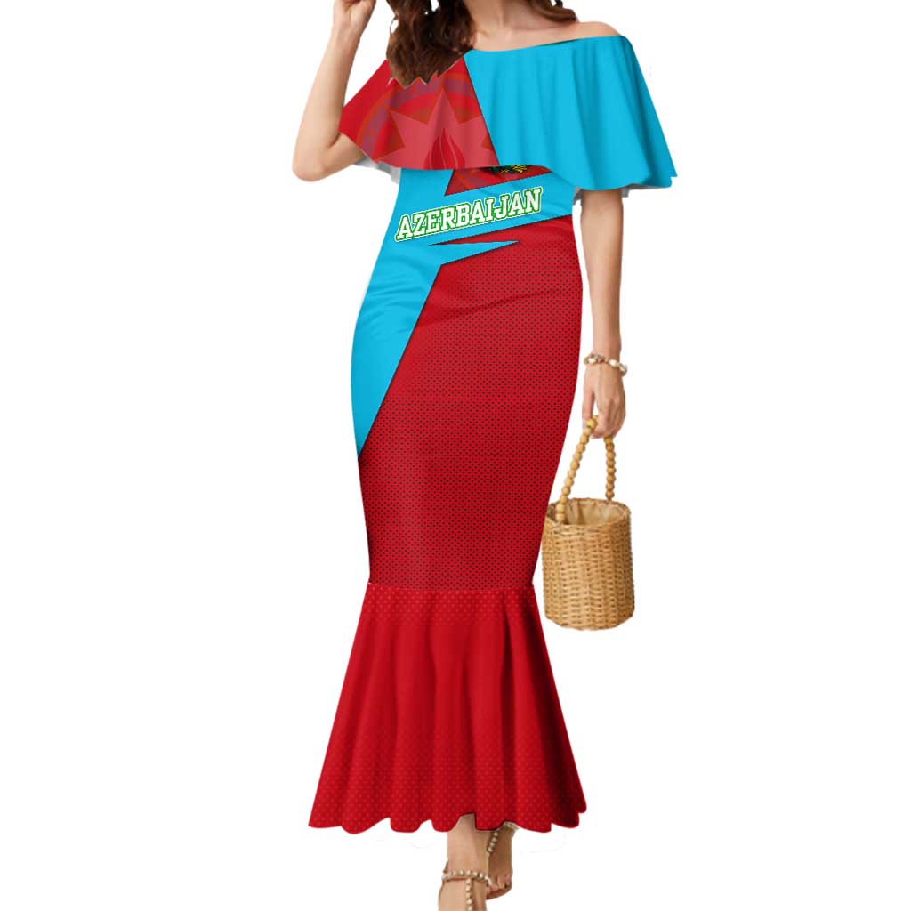 Azerbaijan National Emblem Mermaid Dress with Modern Flag Color Block Design - Wonder Print Shop