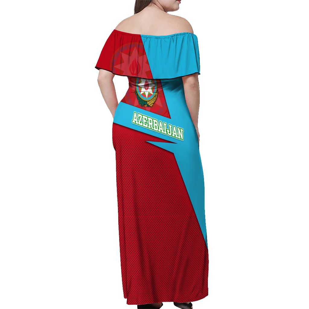 Azerbaijan National Emblem Off Shoulder Maxi Dress with Modern Flag Color Block Design - Wonder Print Shop