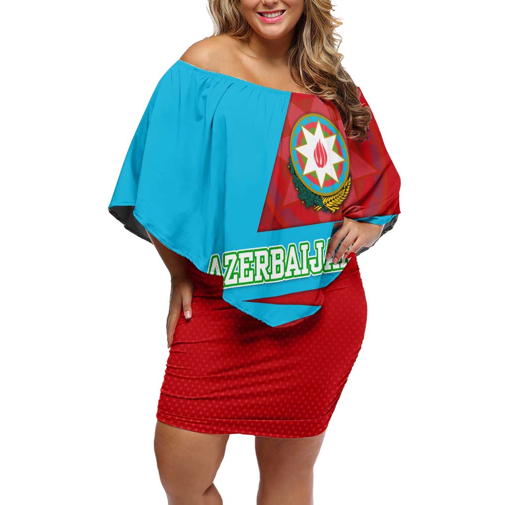 Azerbaijan National Emblem Off Shoulder Short Dress with Modern Flag Color Block Design - Wonder Print Shop
