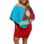 Azerbaijan National Emblem Off Shoulder Short Dress with Modern Flag Color Block Design - Wonder Print Shop