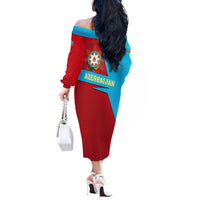 Azerbaijan National Emblem Off The Shoulder Long Sleeve Dress with Modern Flag Color Block Design - Wonder Print Shop
