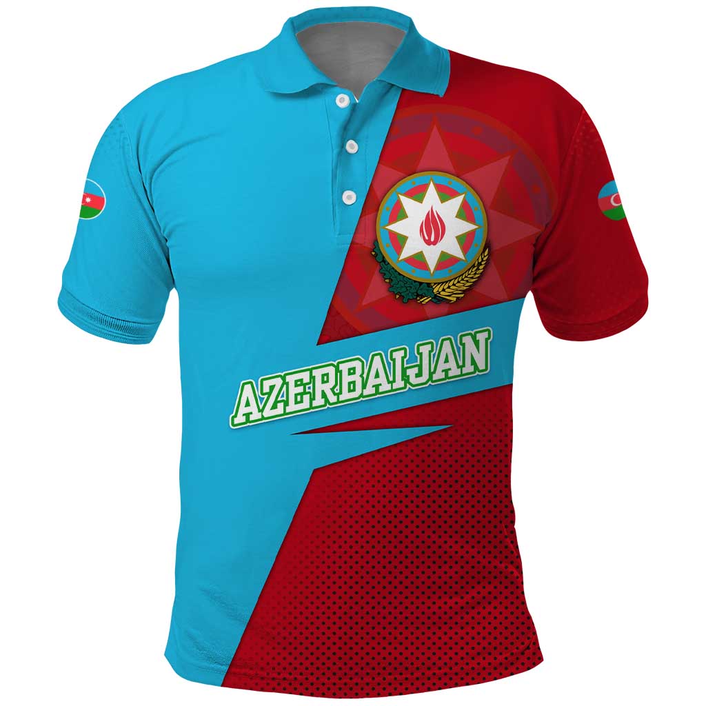 Azerbaijan National Emblem Polo Shirt with Modern Flag Color Block Design - Wonder Print Shop