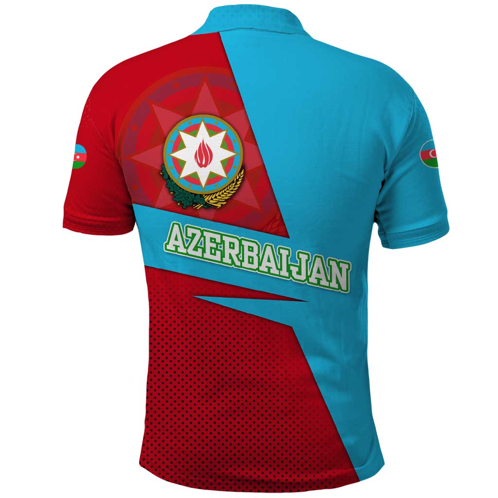 Azerbaijan National Emblem Polo Shirt with Modern Flag Color Block Design - Wonder Print Shop