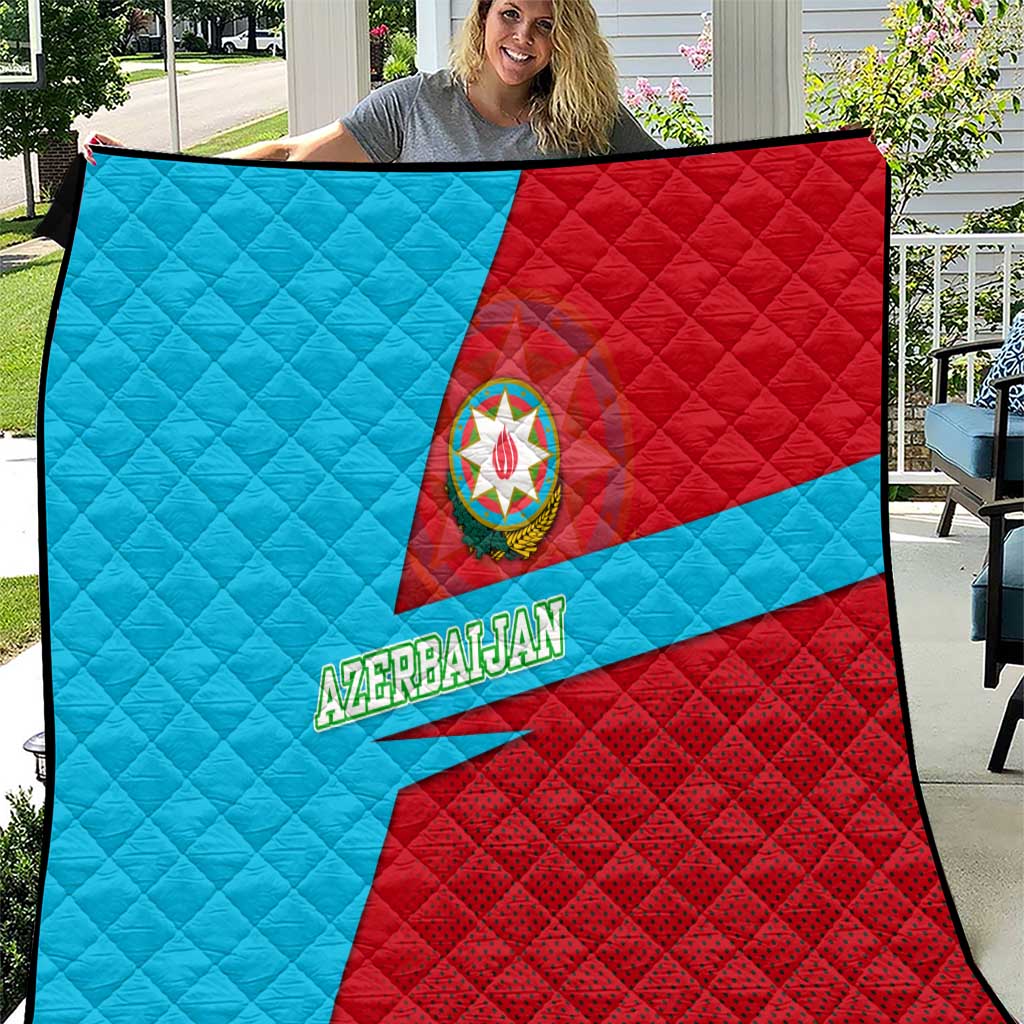 Azerbaijan National Emblem Quilt with Modern Flag Color Block Design - Wonder Print Shop