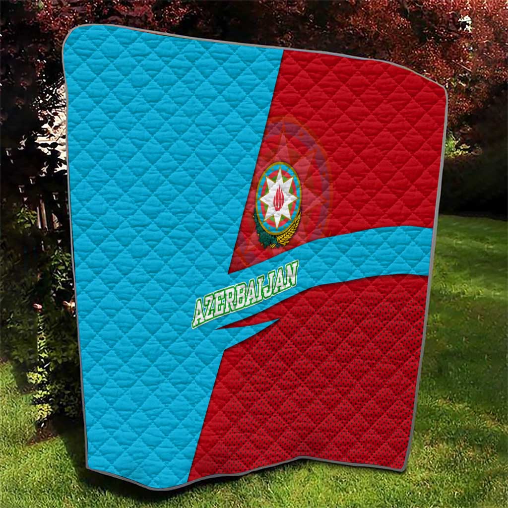 Azerbaijan National Emblem Quilt with Modern Flag Color Block Design - Wonder Print Shop