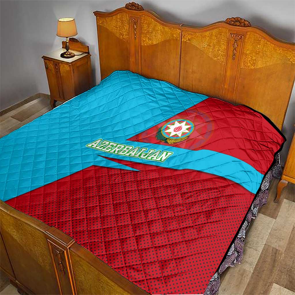 Azerbaijan National Emblem Quilt with Modern Flag Color Block Design - Wonder Print Shop