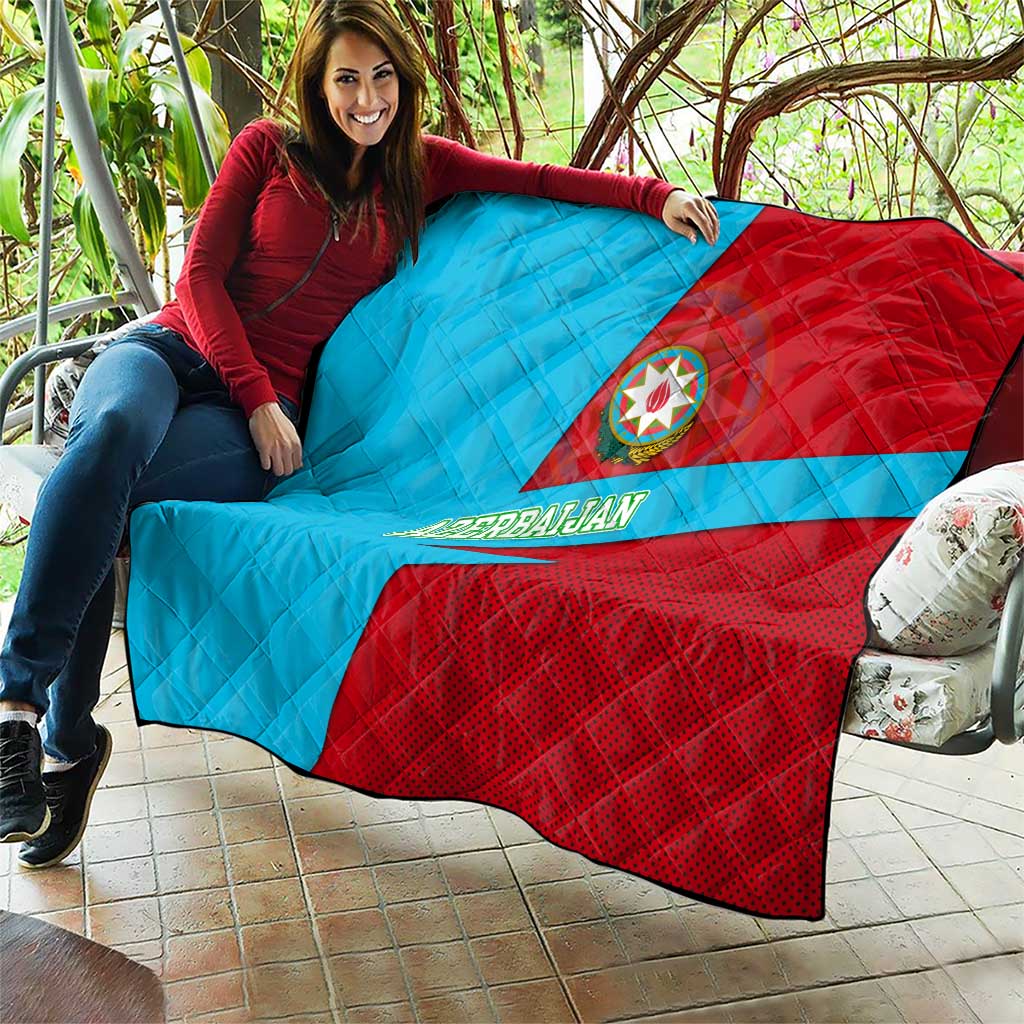 Azerbaijan National Emblem Quilt with Modern Flag Color Block Design - Wonder Print Shop
