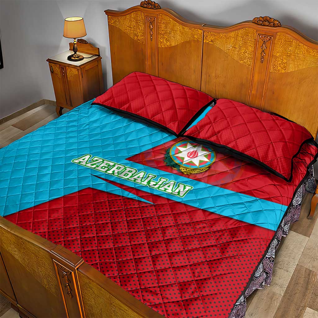 Azerbaijan National Emblem Quilt Bed Set with Modern Flag Color Block Design - Wonder Print Shop