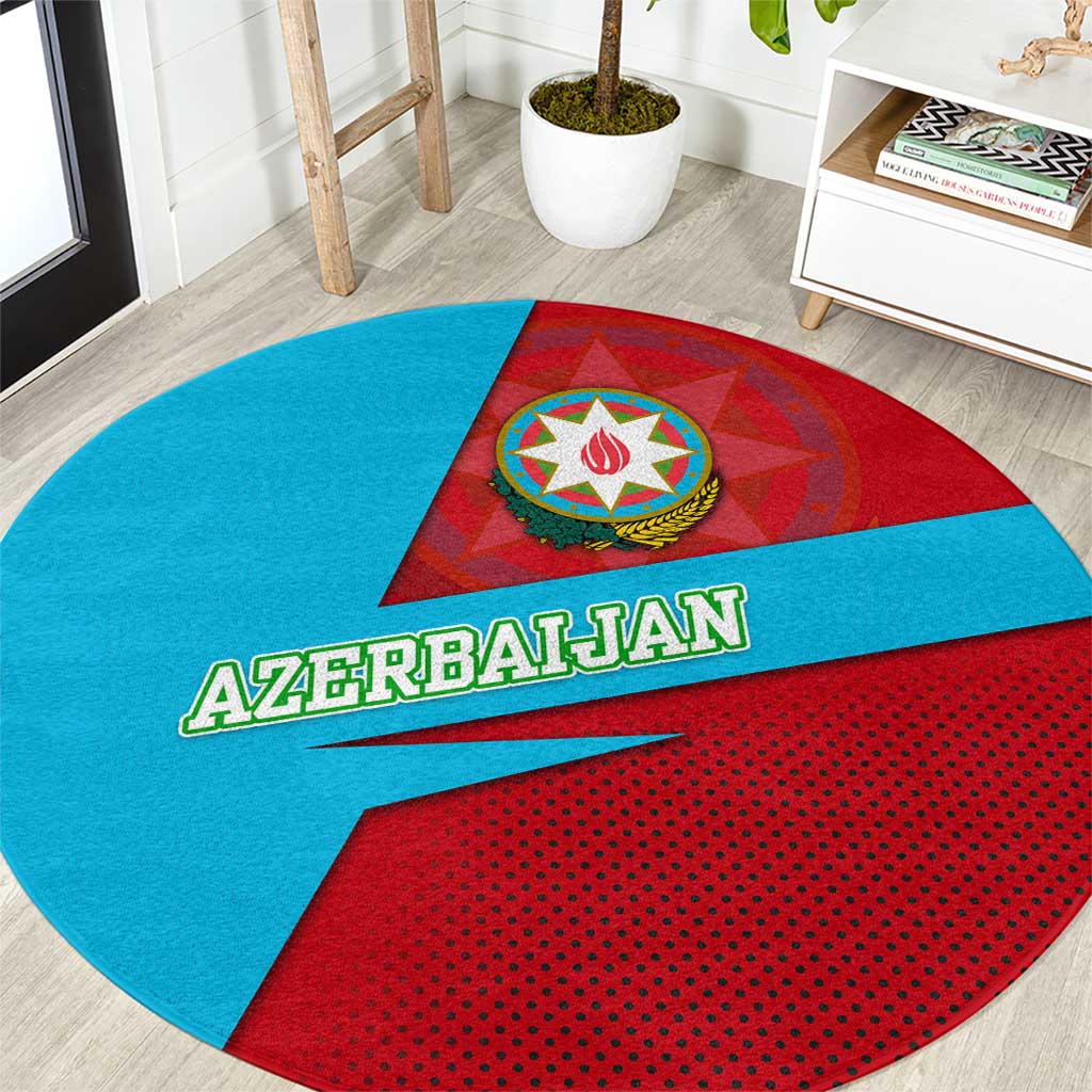 Azerbaijan National Emblem Round Carpet with Modern Flag Color Block Design - Wonder Print Shop