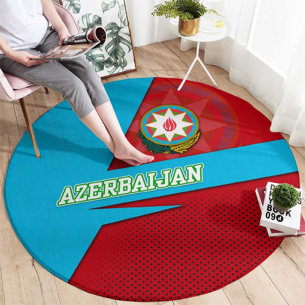 Azerbaijan National Emblem Round Carpet with Modern Flag Color Block Design - Wonder Print Shop