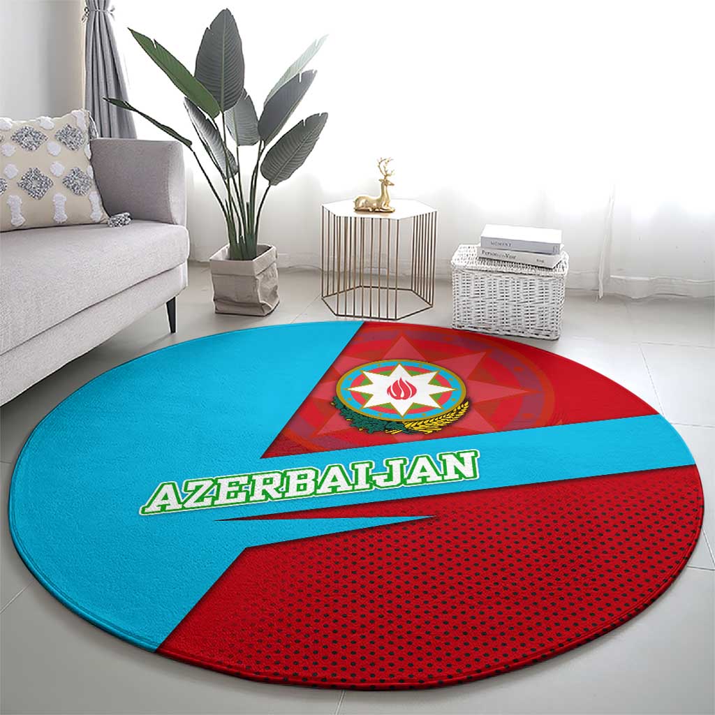 Azerbaijan National Emblem Round Carpet with Modern Flag Color Block Design - Wonder Print Shop
