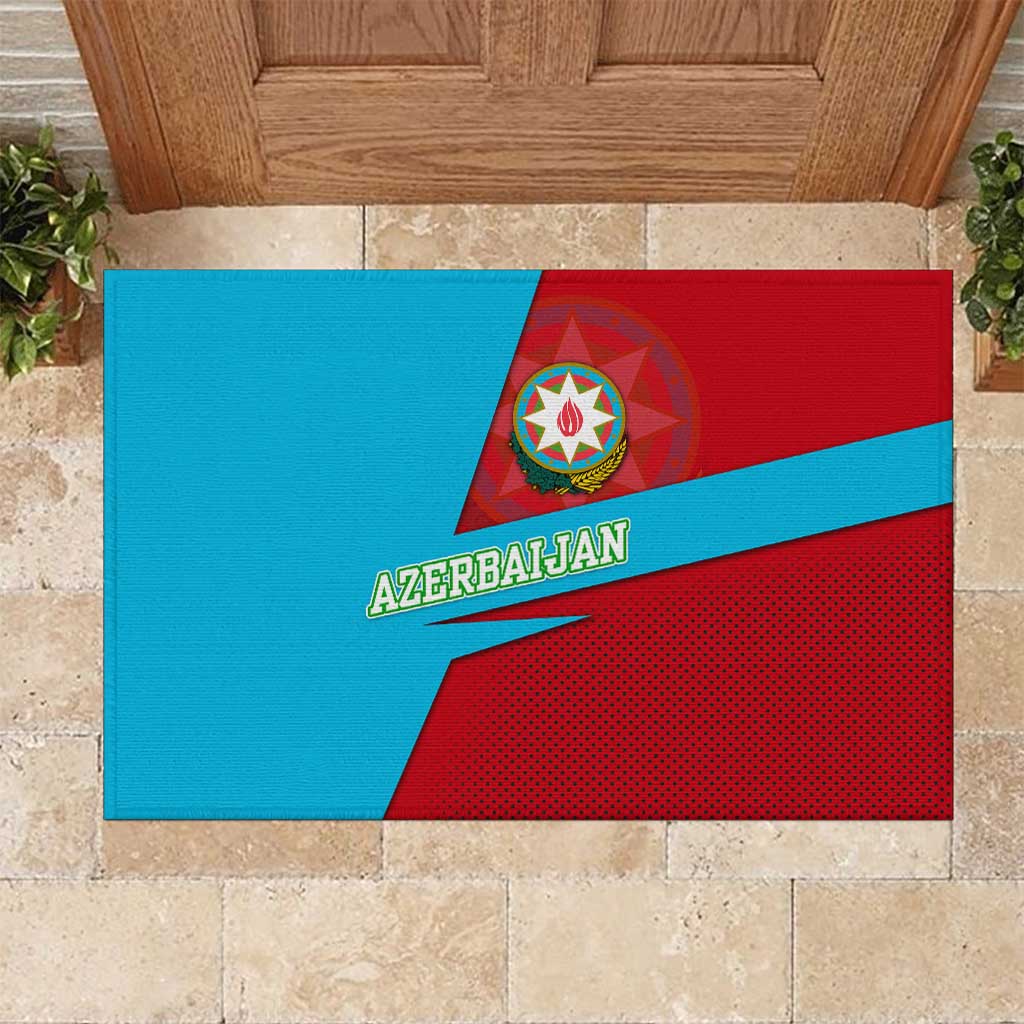 Azerbaijan National Emblem Rubber Doormat with Modern Flag Color Block Design - Wonder Print Shop
