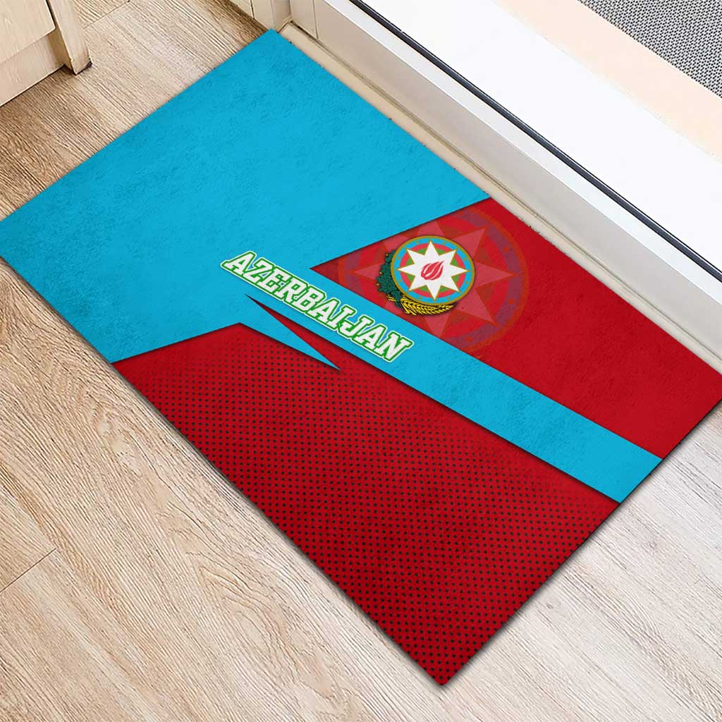 Azerbaijan National Emblem Rubber Doormat with Modern Flag Color Block Design - Wonder Print Shop