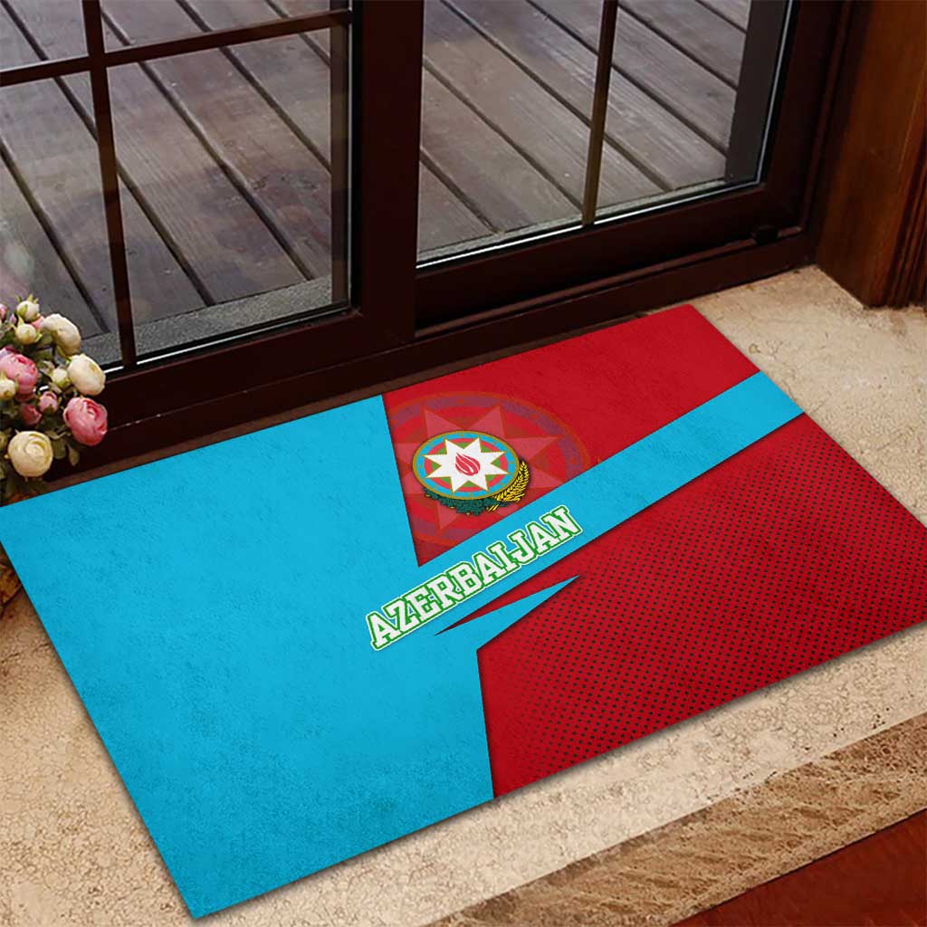 Azerbaijan National Emblem Rubber Doormat with Modern Flag Color Block Design - Wonder Print Shop