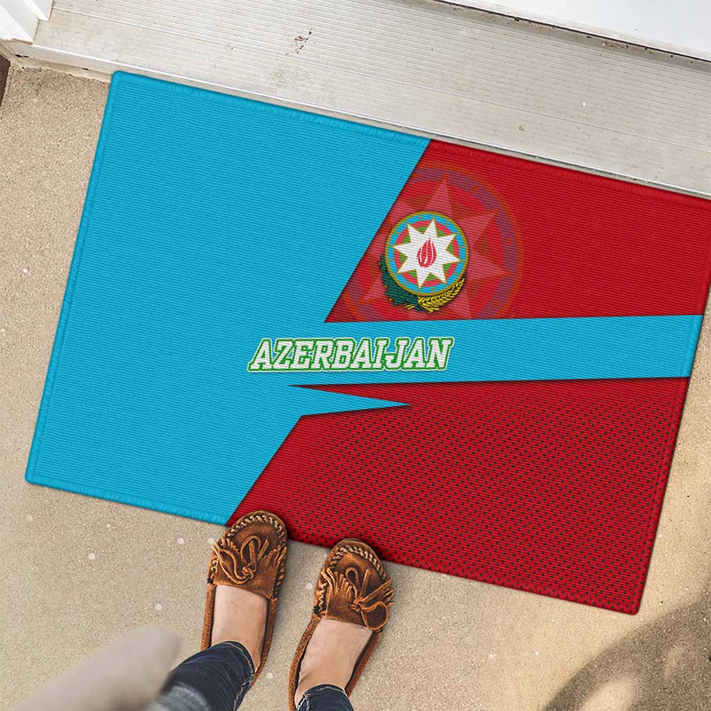 Azerbaijan National Emblem Rubber Doormat with Modern Flag Color Block Design - Wonder Print Shop