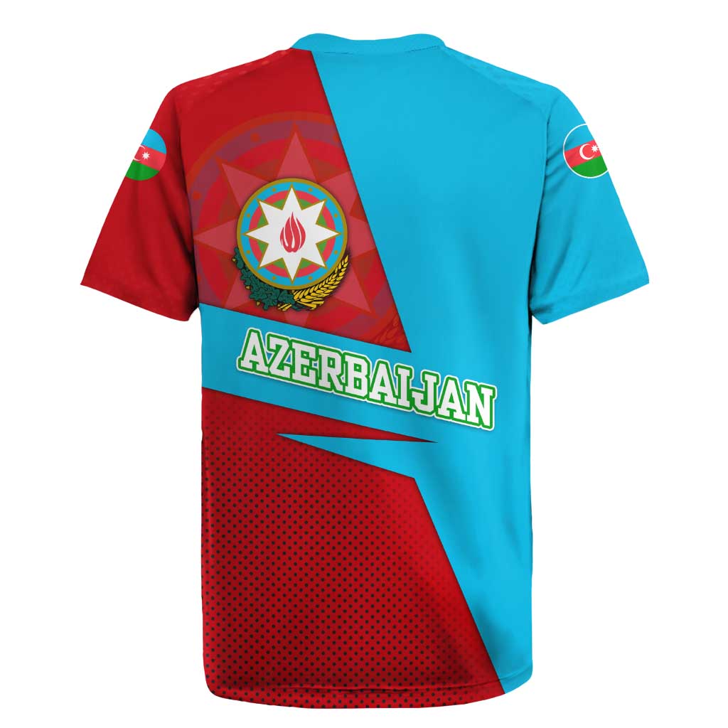 Azerbaijan National Emblem Rugby Jersey with Modern Flag Color Block Design - Wonder Print Shop
