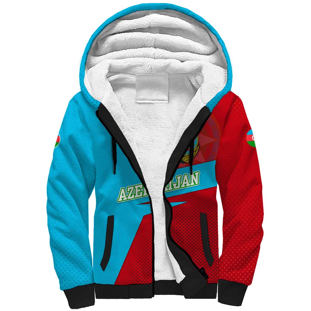 Azerbaijan National Emblem Sherpa Hoodie with Modern Flag Color Block Design - Wonder Print Shop