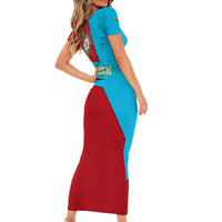 Azerbaijan National Emblem Short Sleeve Bodycon Dress with Modern Flag Color Block Design - Wonder Print Shop