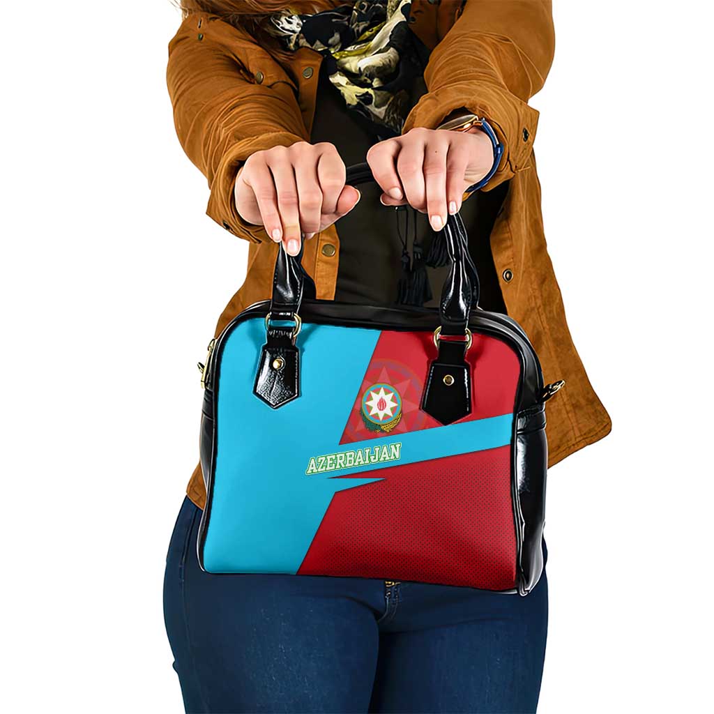 Azerbaijan National Emblem Shoulder Handbag with Modern Flag Color Block Design - Wonder Print Shop