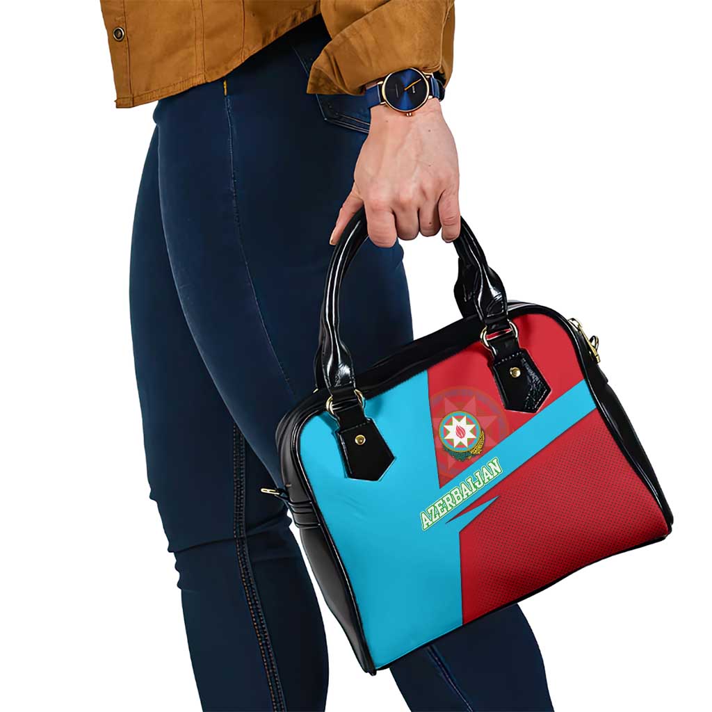 Azerbaijan National Emblem Shoulder Handbag with Modern Flag Color Block Design - Wonder Print Shop