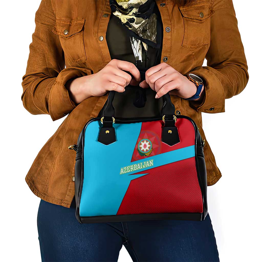 Azerbaijan National Emblem Shoulder Handbag with Modern Flag Color Block Design - Wonder Print Shop