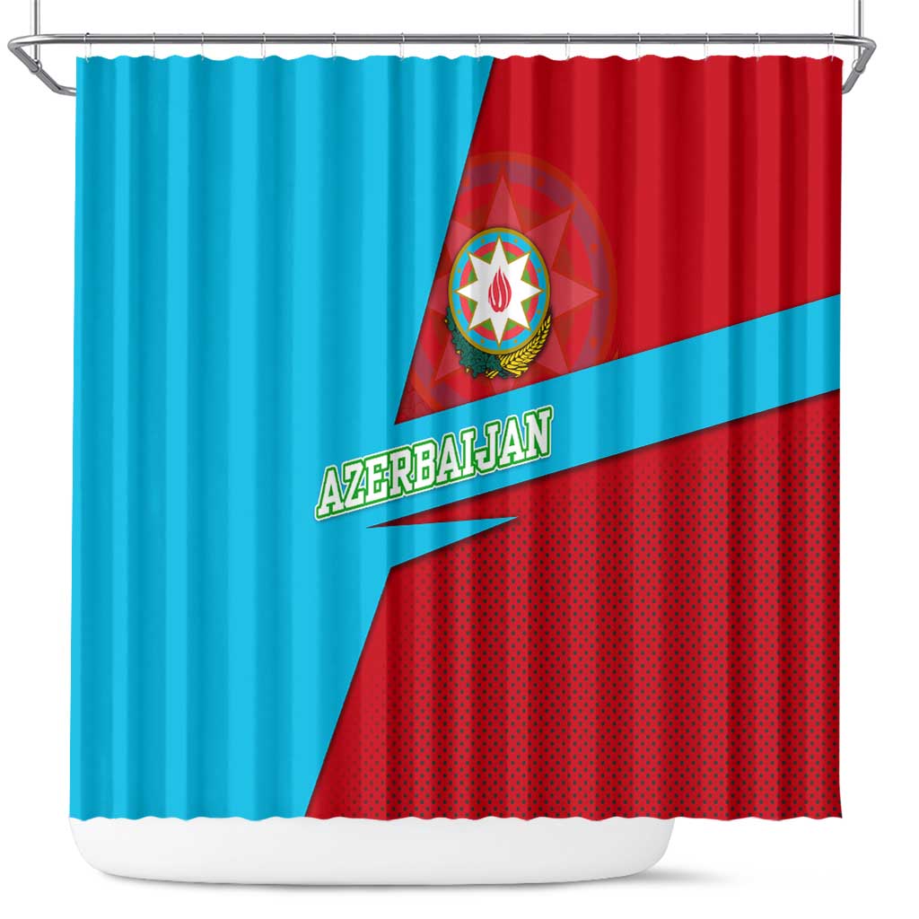 Azerbaijan National Emblem Shower Curtain with Modern Flag Color Block Design - Wonder Print Shop