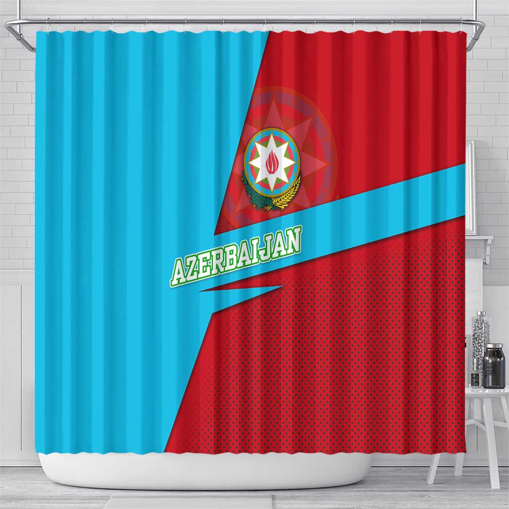 Azerbaijan National Emblem Shower Curtain with Modern Flag Color Block Design - Wonder Print Shop