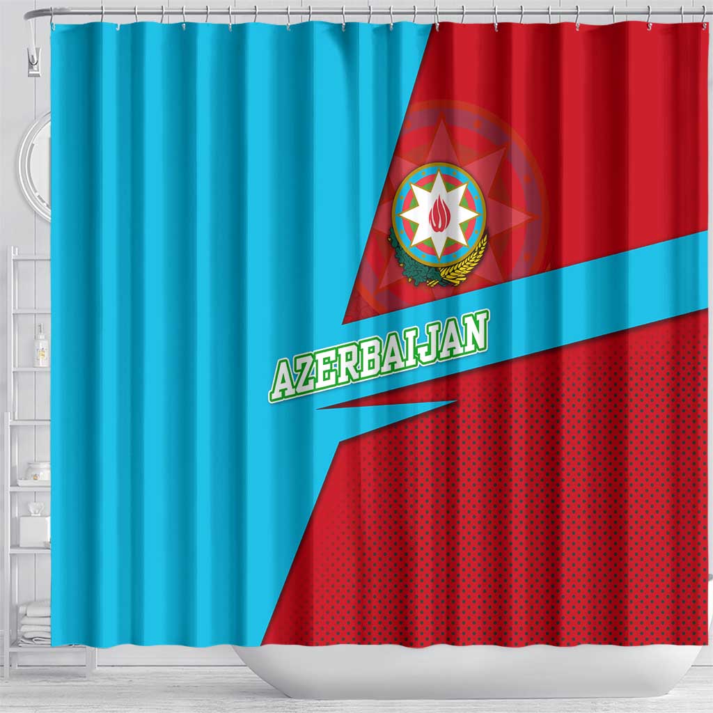 Azerbaijan National Emblem Shower Curtain with Modern Flag Color Block Design - Wonder Print Shop