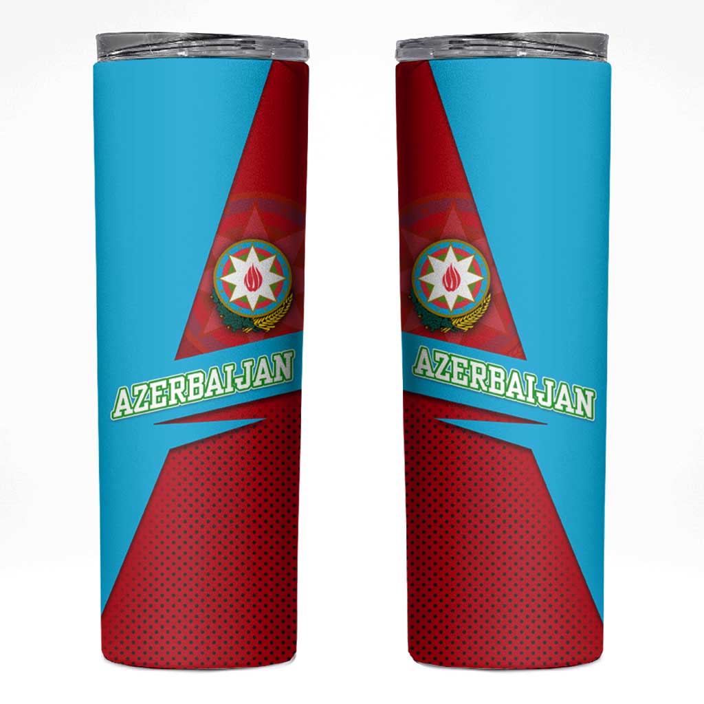 Azerbaijan National Emblem Skinny Tumbler with Modern Flag Color Block Design - Wonder Print Shop