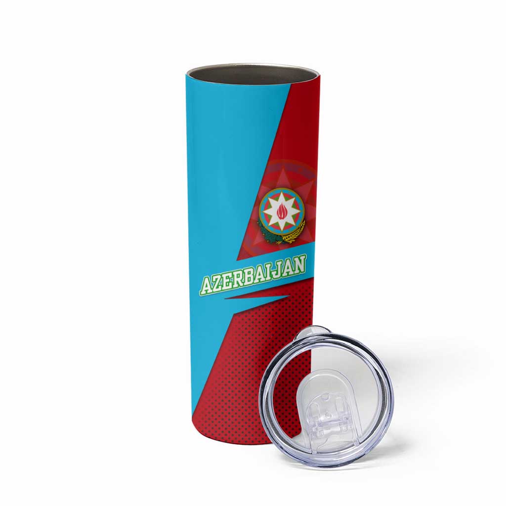 Azerbaijan National Emblem Skinny Tumbler with Modern Flag Color Block Design - Wonder Print Shop