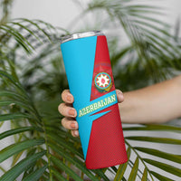 Azerbaijan National Emblem Skinny Tumbler with Modern Flag Color Block Design - Wonder Print Shop