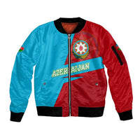 Azerbaijan National Emblem Sleeve Zip Bomber Jacket with Modern Flag Color Block Design - Wonder Print Shop