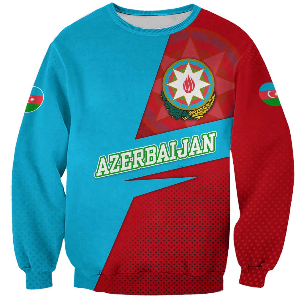 Azerbaijan National Emblem Sweatshirt with Modern Flag Color Block Design - Wonder Print Shop