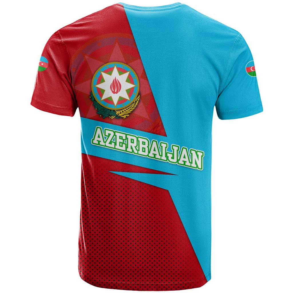 Azerbaijan National Emblem T Shirt with Modern Flag Color Block Design - Wonder Print Shop