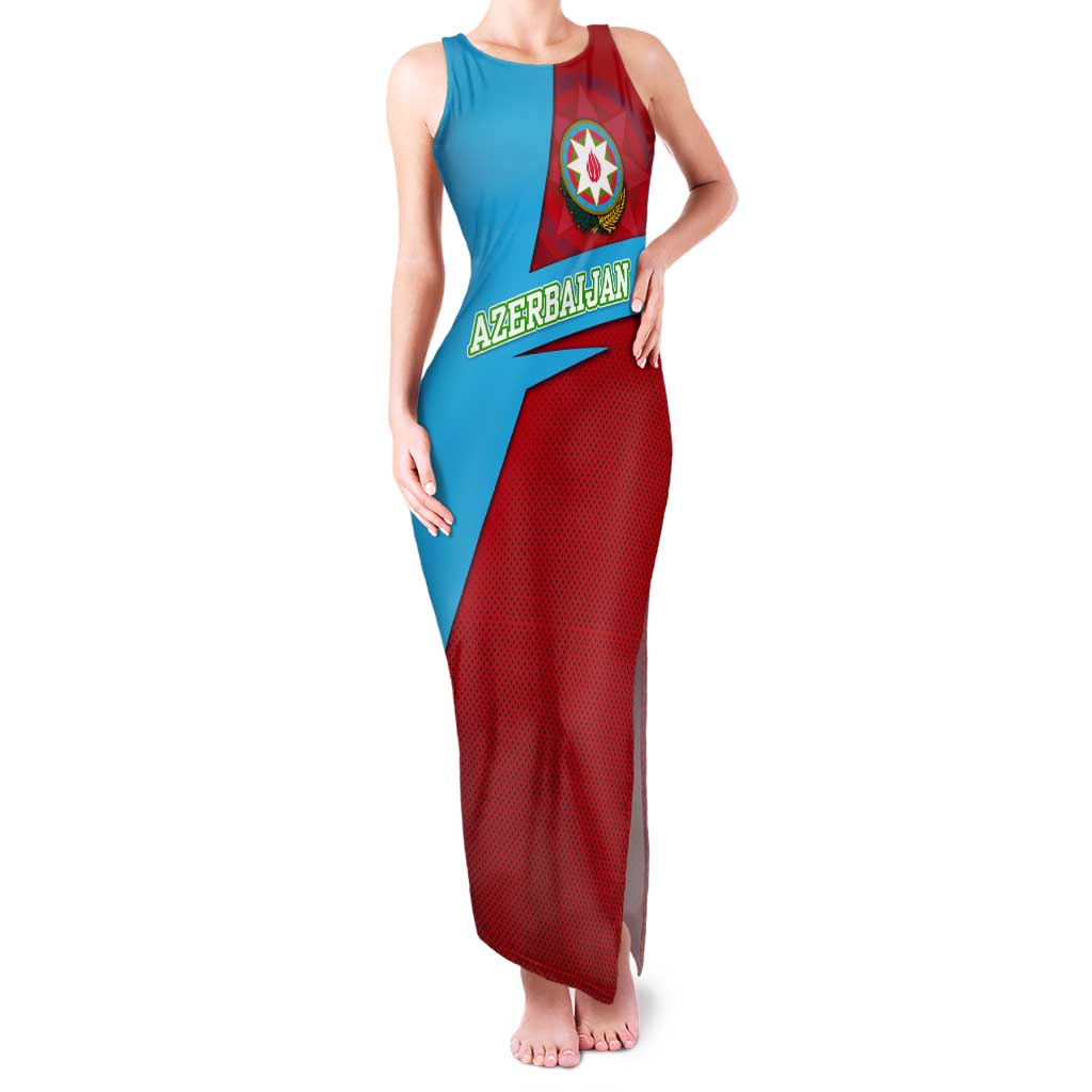Azerbaijan National Emblem Tank Maxi Dress with Modern Flag Color Block Design - Wonder Print Shop