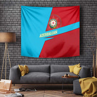 Azerbaijan National Emblem Tapestry with Modern Flag Color Block Design - Wonder Print Shop