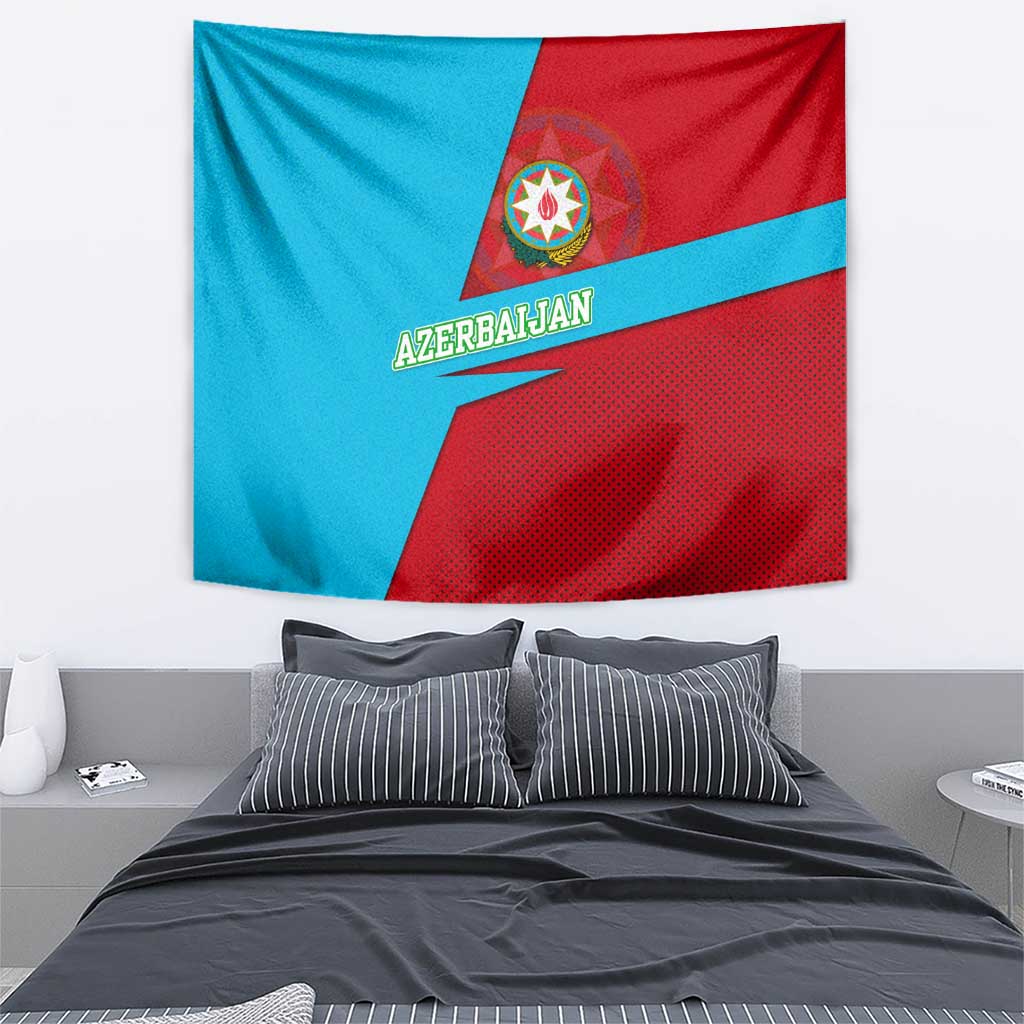Azerbaijan National Emblem Tapestry with Modern Flag Color Block Design - Wonder Print Shop