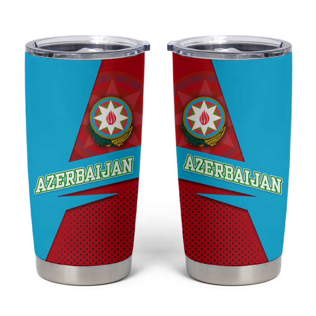 Azerbaijan National Emblem Tumbler Cup with Modern Flag Color Block Design - Wonder Print Shop